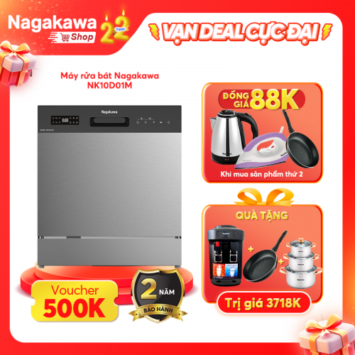 Máy Rửa Bát 10 Bộ Cao Cấp Nagakawa Nk10d01m - Diệt Khuẩn Uv Led - Bảo Hành 2 Năm