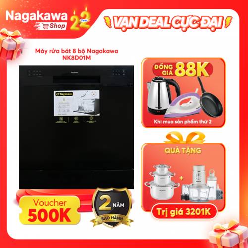Máy Rửa Bát 8 Bộ Cao Cấp Nagakawa Nk8d01m - Bảo Hành 2 Năm - Made In Malaysia